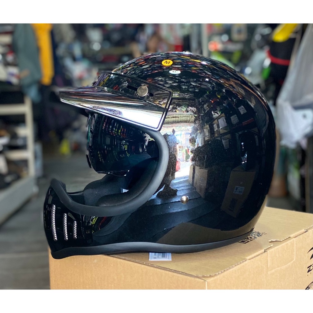 หมวกกันน็อควิบากวินเทจ คลาสสิค Zeus zs-916D มีแว่นกันแดดในตัว พร้อมปีกบังแดด