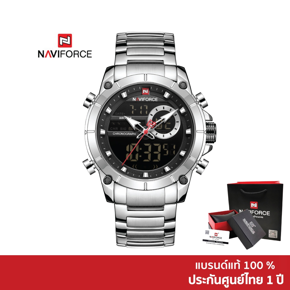 Naviforce นาฬิกาข้อมือผู้ชาย สปอร์ตแฟชั่น NF9163 สายสแตนเลส กันน้ำ ระบบอนาล็อก