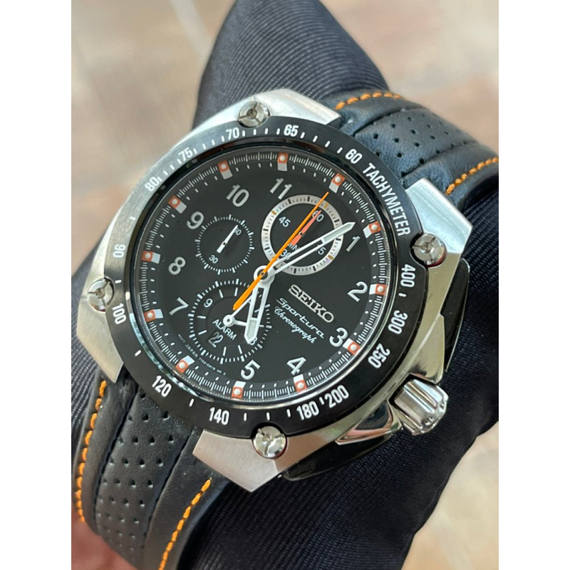 SEIKO Sportura Watch Strap SNAD23P2 Black Leather Sapphire Crystal New