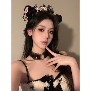 【DarkFangrance】พร้อมส่ง🚚🚚สร้อยคอลูกไม้ สร้อยคอกระดิ่ง🖤🤍ขอบลูกไม้ สีดำ และสีขาว H9054