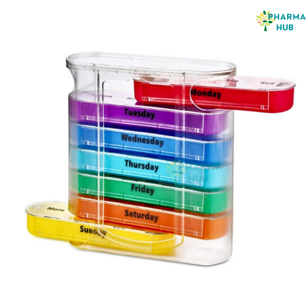 กล่องใส่ยากันความชื้น แบบลิ้นชัก 7 วัน สำหรับใส่ยาผู้ป่วย มี 4ช่อง/ชั้น ง่ายต่อการจัดยาให้ผู้ป่วย กล่องยาผู้ป่วย (7วัน)
