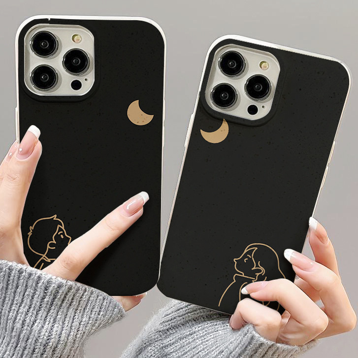 สำหรับ iPhone 11 13 14 15 12 Pro Max X XR XS MAX 6 7 8 14 15 Plus 12 13MINI คู่รักซีรีส์ Moon Boy and Girl รุ่น เคสโทรศั