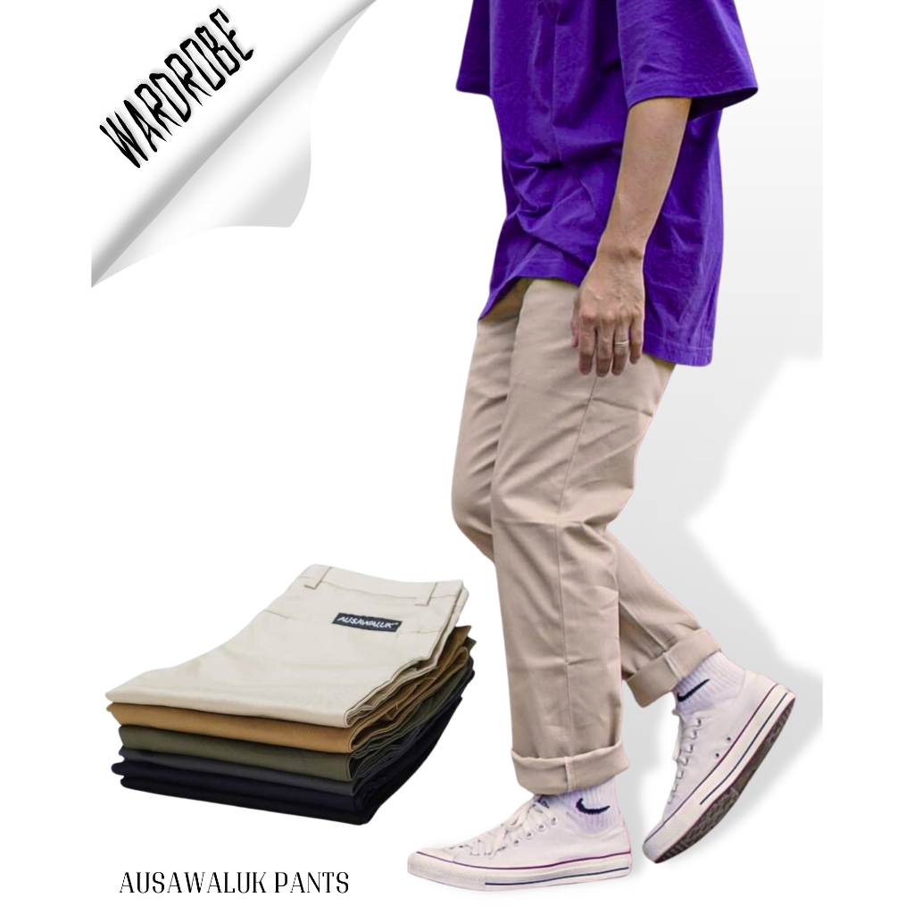 กางเกงขายาวทรงกระบอกเล็ก AUSAWALUK  เนื้อผ้ามีความยืดหยุ่น  ทรงสวยใส่สบายงานเย็บละเอียด