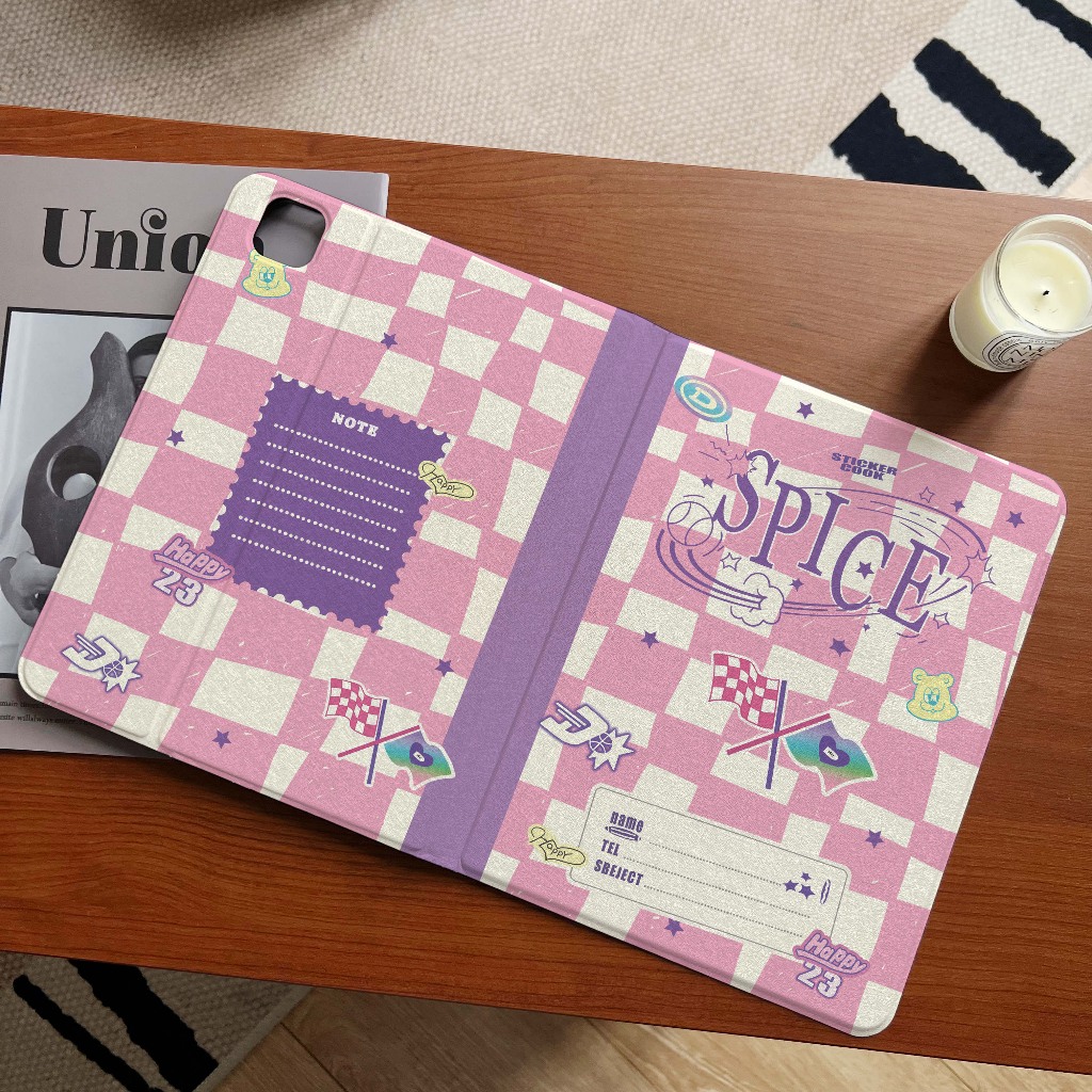 🌻24 ชั่วโมง🌻เคสป้องกัน iPad สมุดบันทึกสีชมพูGen12/11 Air8 AIR7 พร้อมถาดใส่ปากกา Pro11 2024 Air4 Air6
