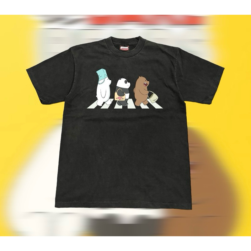 เสื้อยืดคอฟิต รุ่น We Bare Bears สีเฟดดำ/สีเฟดขาว #DTG
