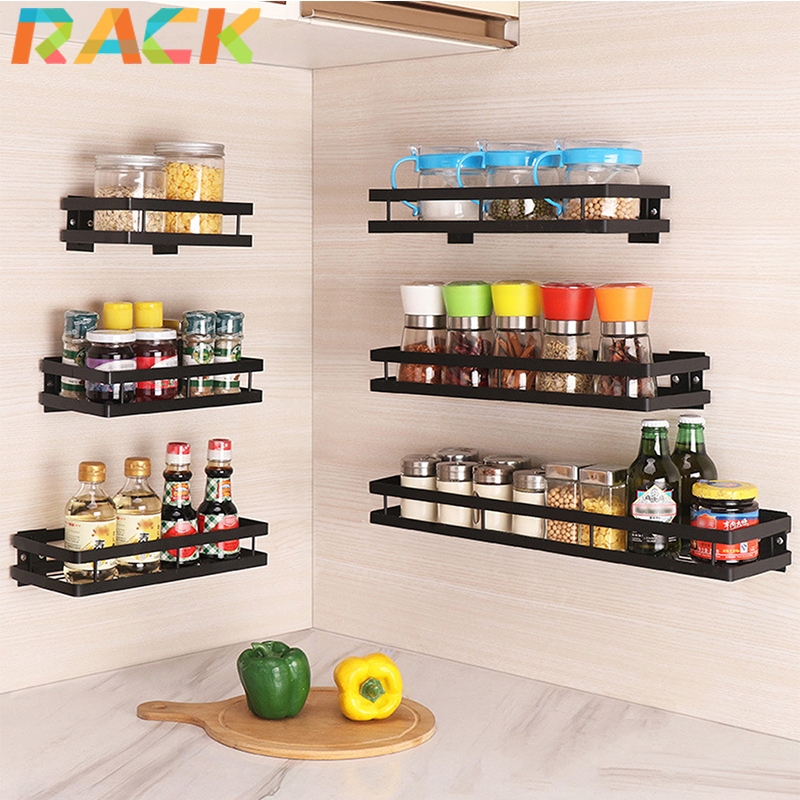 Rack ชั้นวางเครื่องปรุงติดผนัง ที่เก็บของในครัว ไม่ต้องเจาะผนัง ชั้นวางเอนกประสงค์ ประกอบง่าย ไม่เป็นสนิม ใช้งานได้นาน