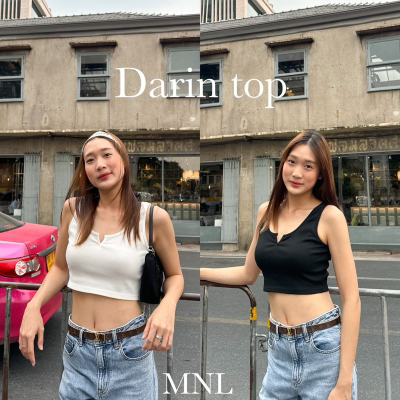 เสื้อกล้าม ดีเทลตรงคอรุ่นผ้าร่อง Darin top