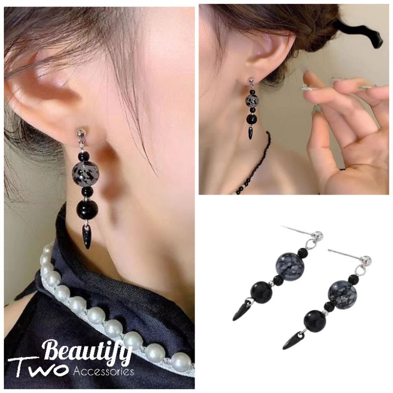 ต่างหูสไตล์จีนลูกปัดดำมีดีเทลตรุษจีนนี้ใส่สวยแน่นอน