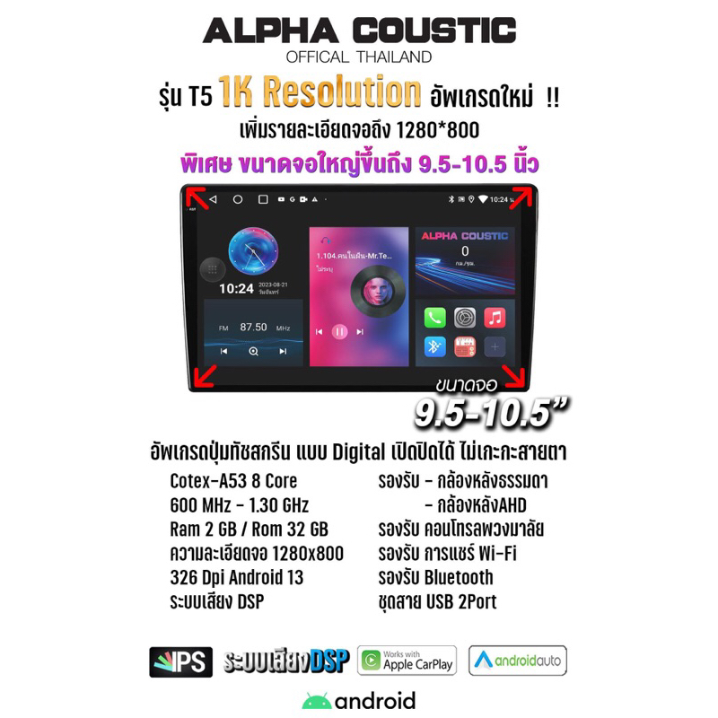 Alpha Coustic จอแอนดรอย 9" 10" Wifi GPS Android แท้ วิทยุติดรถยนต์ 9นิ้ว จอandriod จอแอนดรอยด์ติดรถยนต์