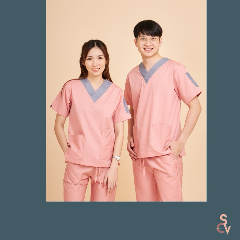 scrubvet: เสื้อสครับสีชมพูเทา (เฉพาะเสื้อ)