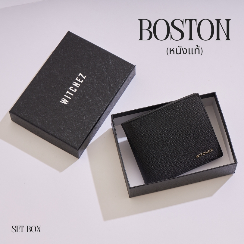 กระเป๋าสตางค์ผู้ชาย(หนังแท้)Boston พรีเมียมหนังวัวแท้แบรนด์ไทย พร้อมกล่อง