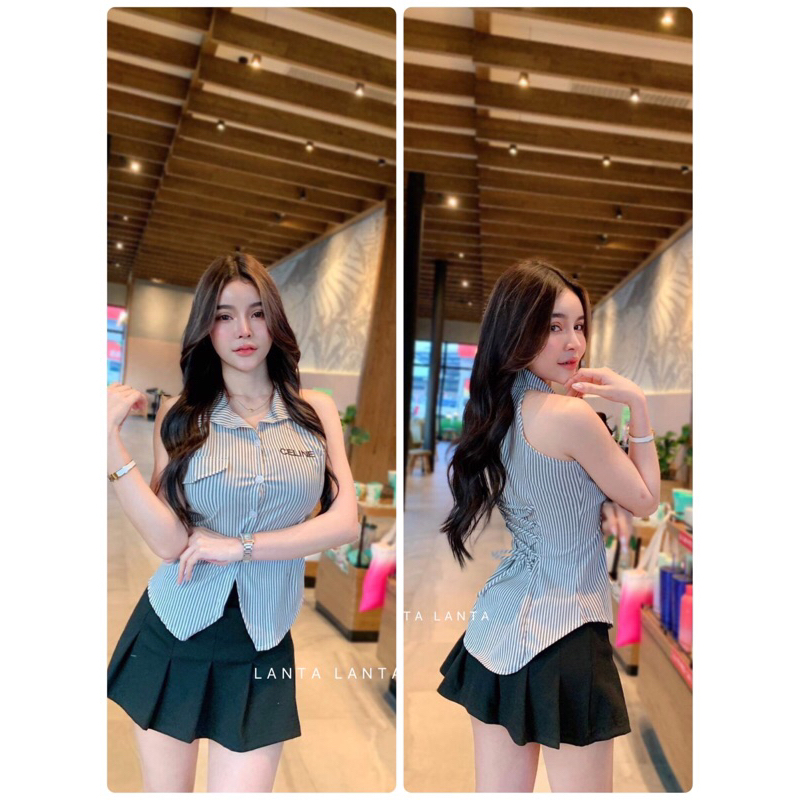 ชุดเซ็ท2ชิ้น เสื้อถักหลังงานปักอก + กป.มีซับกางเกง