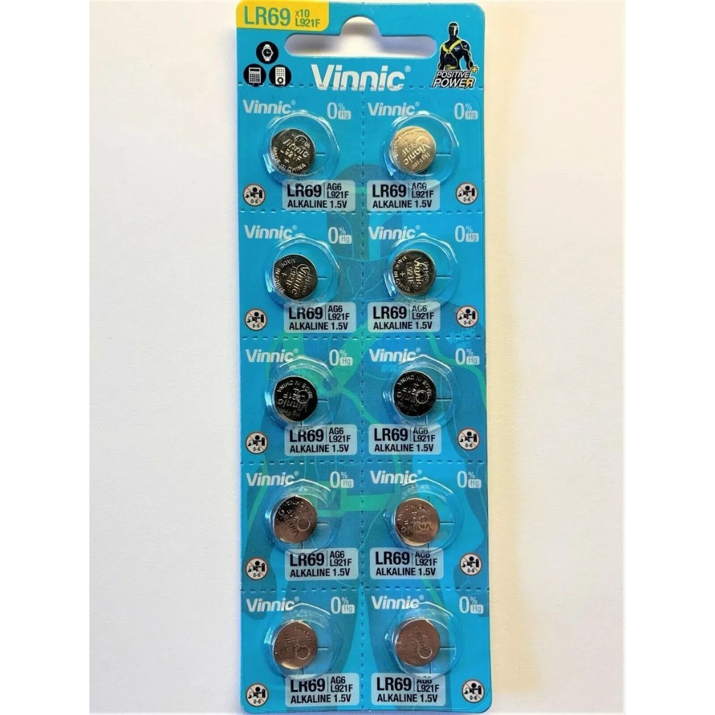 Vinnic L921F, LR69, AG6  ถ่านกระดุม  1 แพค จำนวน 10 ก้อน  1.5V Alkaline Battery ของแท้ ของใหม่