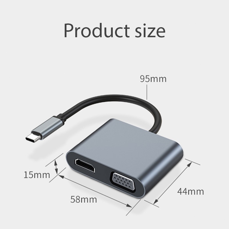 4 In 1 Hub 4K Type C to HDMI VGA USB-C อะแดปเตอร์แปลงวิดีโอ 1080P สําหรับ PC Laptop