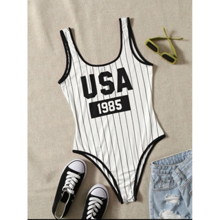 บอดี้สูทกุ๊นขอบลายUSAสำหรับพลัสไซส์และไซส์มาตรฐาน