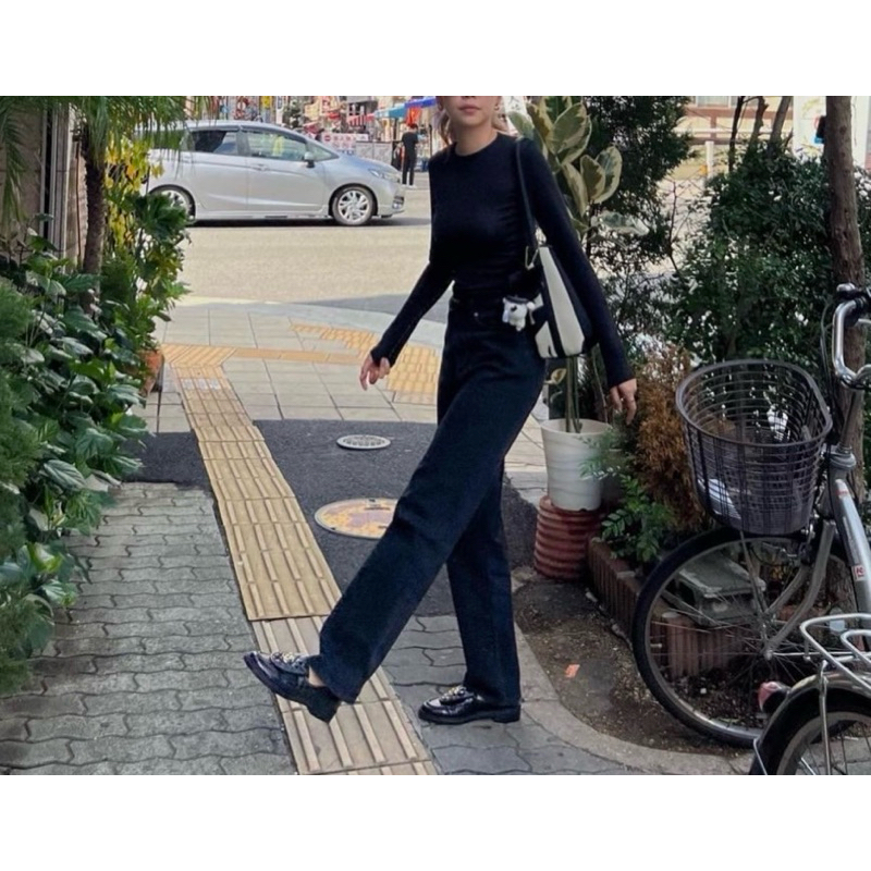 ส่งต่อ กางเกงยีนส์ขากระบอก เอวสูง เอว27 สีดำ แบรนด์ Aimerwomen ไซส์ M