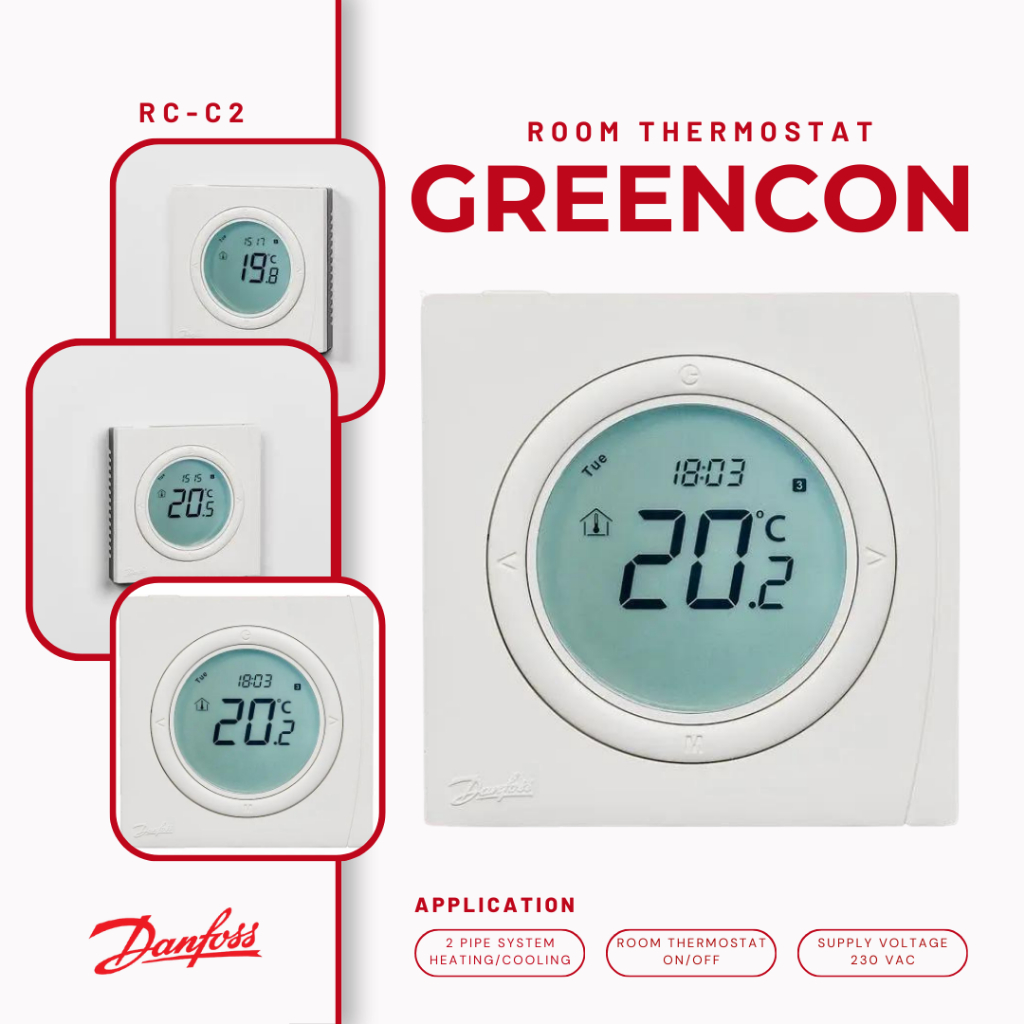 รูมเทอร์โมสตัท รุ่น GreenCon RC-C2, On/Off Room Thermostat, 2 pipe heating/cooling ยี่ห้อ Danfoss