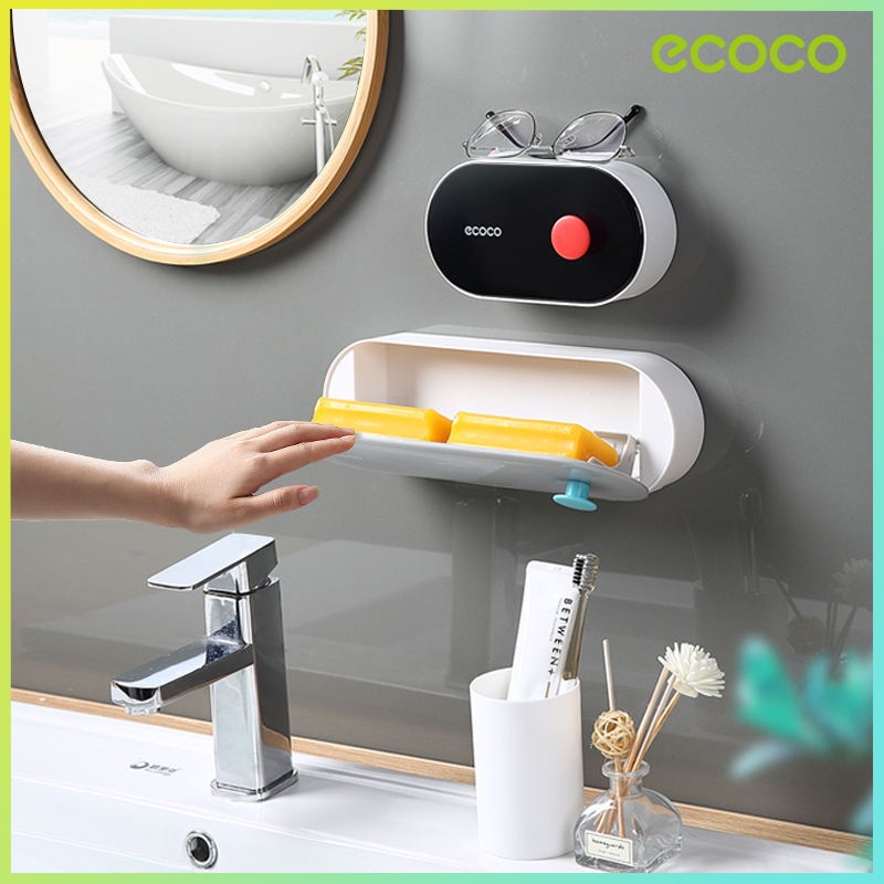 Ecoco ที่วางสบู่แขวนผนังจานสบู่ห้องน้ำในครัวเรือนพร้อมฝาปิดกล่องเก็บของในห้องน้ำกล่องสบู่