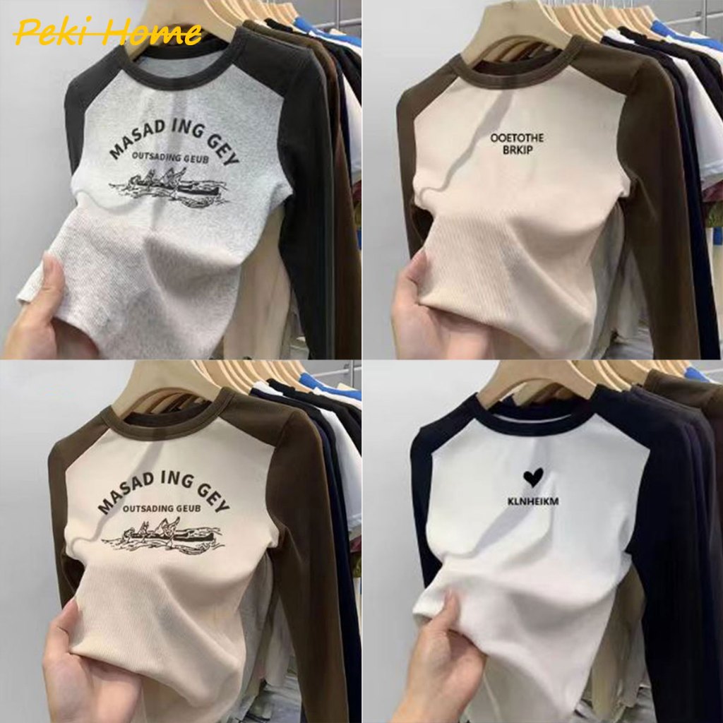 เสื้อแขนยาว สกรีนลายน่ารักมากกก รุ่นนี้ดีเทลแต่งแขนสลับสีทูโทนตัดกับตัวเสื้อ