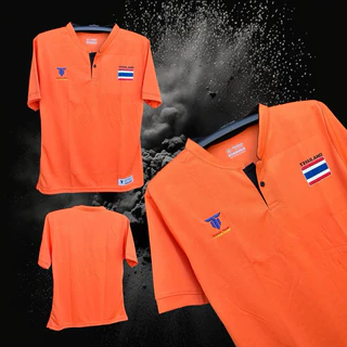 เสื้อกีฬา คอจีนเฟ็กธงชาติ คอจีนมีกระดุม พร้อมส่ง