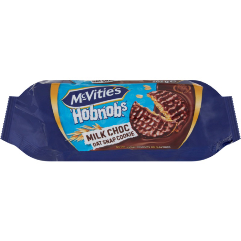 F/W Mc vities hobnob’s milk chocolate oat snap cookies 262g. โอ๊ตบิสกิต เคลือบ มิลค์ช็อกโกแลต นำเข้าจากอังกฤษ
