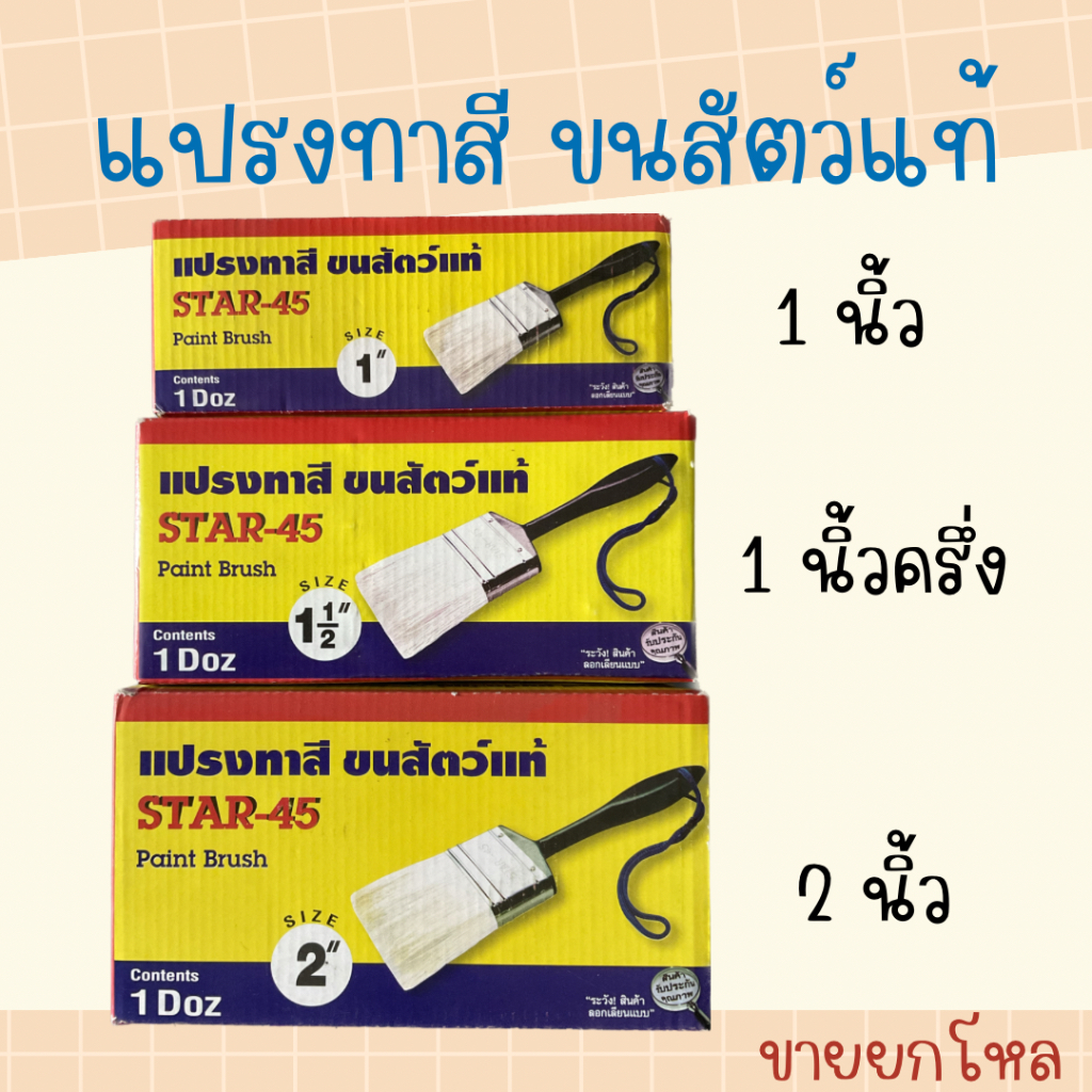 แปรงทาสี 1 นิ้ว, 1.5 นิ้ว, 2 นิ้ว (1 โหล) ขนสัตว์แท้ ยี่ห้อ STAR-45