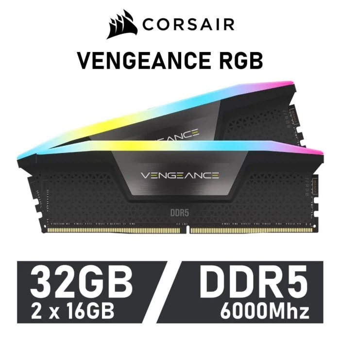 32GB (16GBX2) DDR5 6000MHz RAM (แรมพีซี) CORSAIR VENGEANCE RGB BLACK (CMH32GX5M2E6000C36)