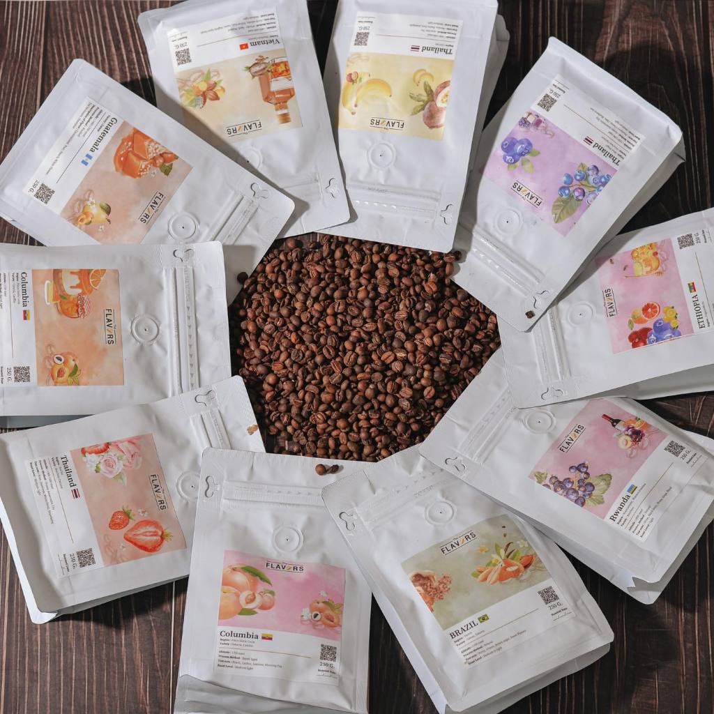 เมล็ดกาแฟพิเศษขนาดทดลอง 100 ก. มีให้เลือก 19 รสชาติ คั่วใหม่ทุกวัน หอมทะลุถุง 100%