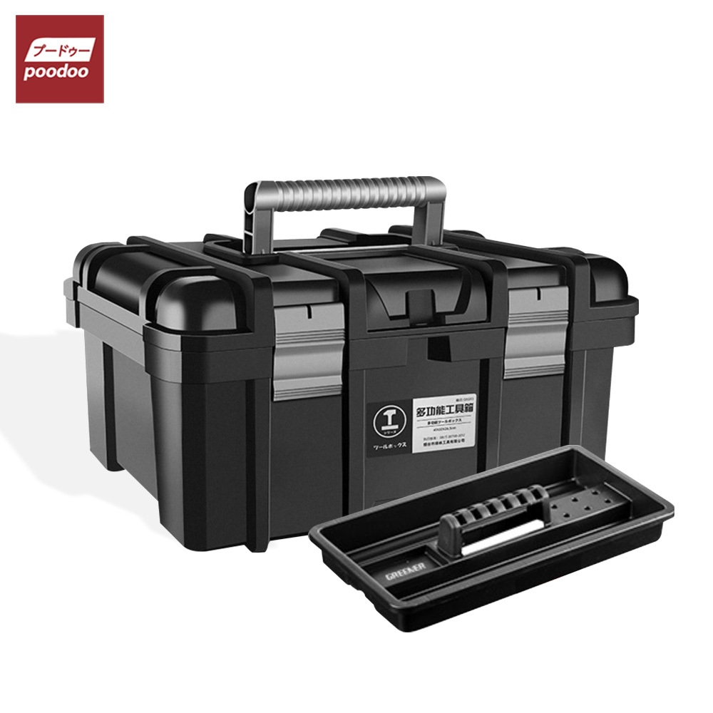 poodoo กล่องเครื่องมือช่าง 22 นิ้ว แบบพกพา กล่องอเนกประสงค์ ใส่อุปกรณ์ต่างๆ พร้อมถาด Toolbox