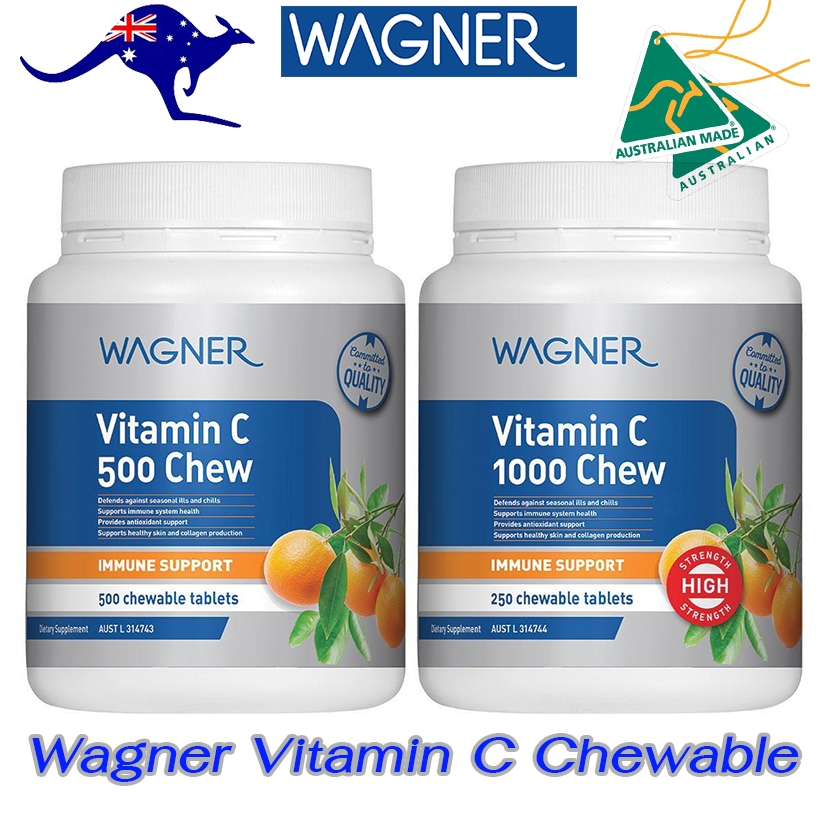 Wagner Vitamin C 500mg Chewable 500 เม็ด / Wagner Vitamin C 1000mg Chewable 250 เม็ด วิตามินซีแบบเคี้ยว แท้จากออสเตรเลีย