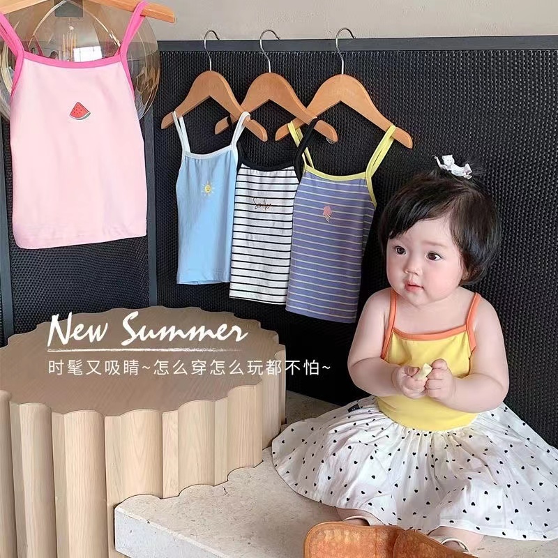 SUMMER05 เสื้อสายเดี่ยวไขว์หลังผ้าฝ้ายลายน่ารักๆสำหรับเด็ก ผ้านุ่มเด้ง ระบายอากาศ