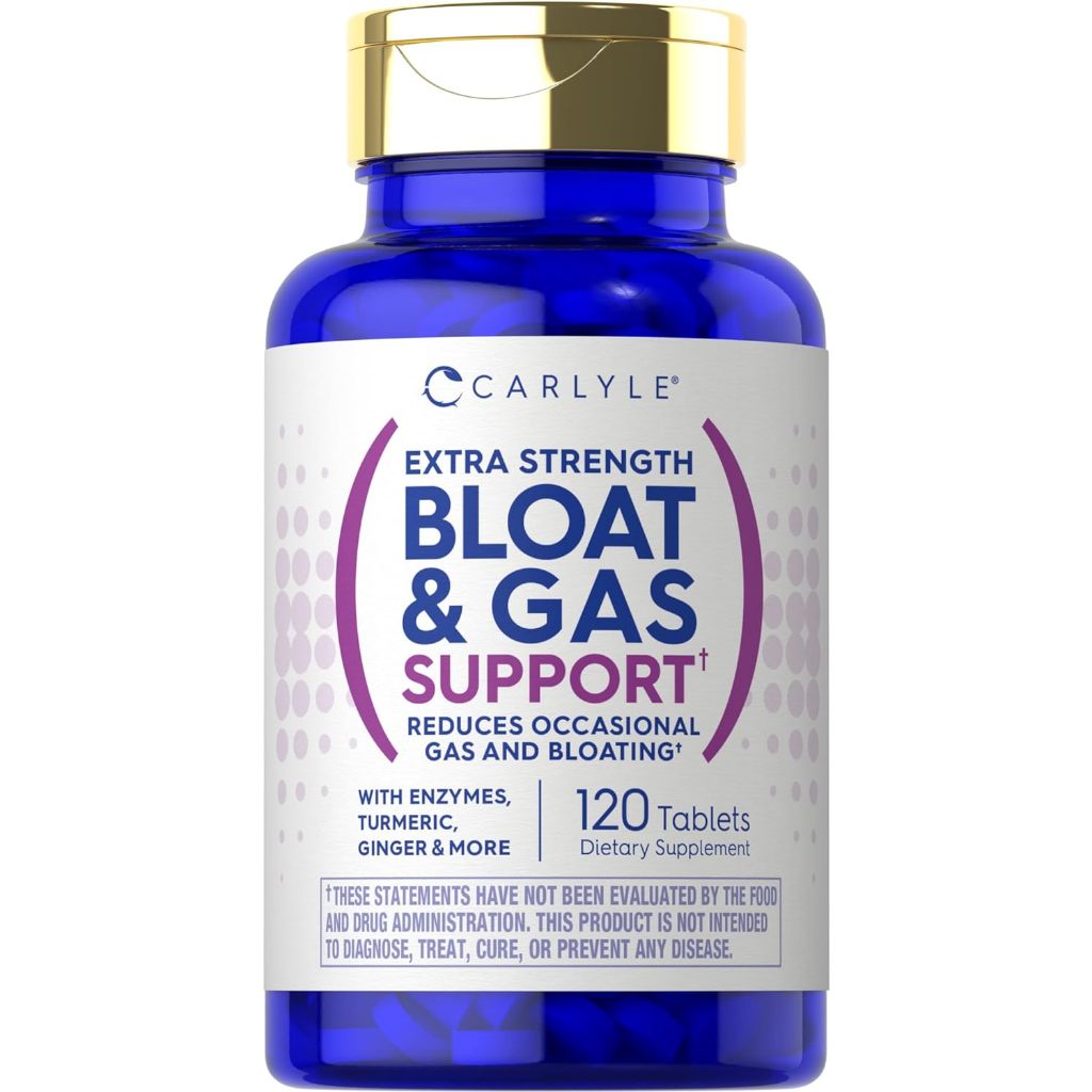 Carlyle Bloat &amp; Gas Support for Men &amp; Women | 120 Tablets | Extra Strength Pills | Supplement with Enzymes, Turmeric