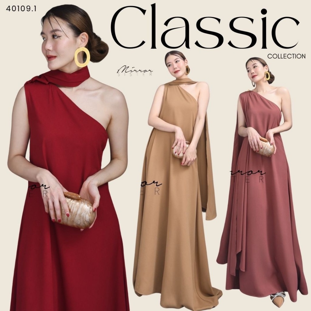 🔖Mirrorsister 40109.1 เดรสแขนกุดไหล่เดียว ทรงสวยทรงAปล่อยยาว ดีเทลหางยาวสามารถนำมาพันที่คอหรือจะปล่อยไปด้านหลังก็สวยเก๋
