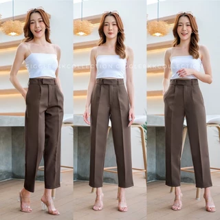 กางเกงขายาวเอวสูง ทรงบอย9ส่วน ยาว39”ซิปหน้า ขอบยื่น ผ้าลิลลี่