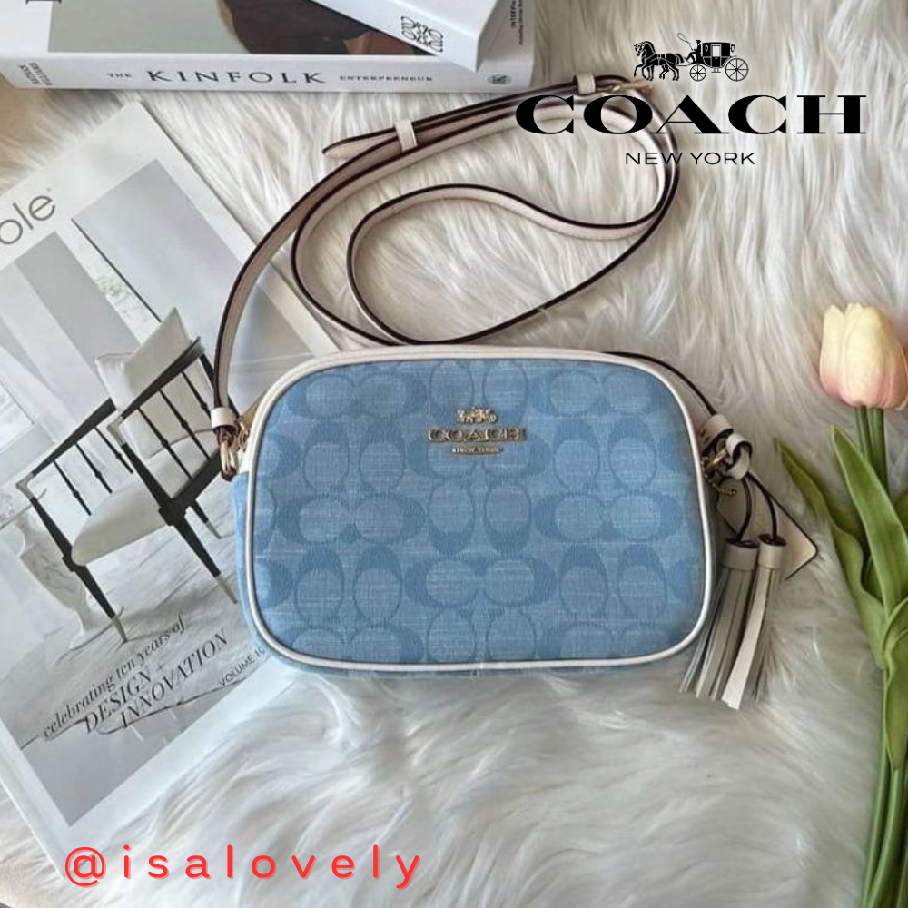 📌Isa Lovely Shop📌  COACH CA732 Mini Jamie Camera Bag In Signature Chambray color: Im/Light Denim/Chalk