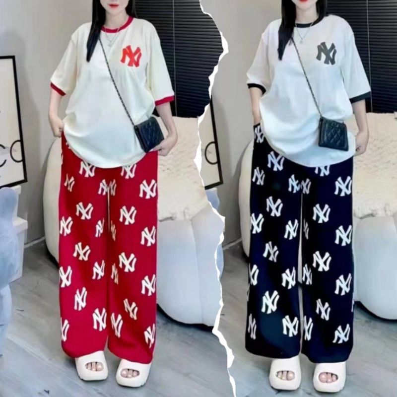 GoodNine พร้อมส่ง เซ็ต2ชิ้นเสื้อทรงOversizeผ้านุ่มลื่นเนื้อบางใส่สบายมาพร้อม​กางเกงเอวสม้อค นำเข้า