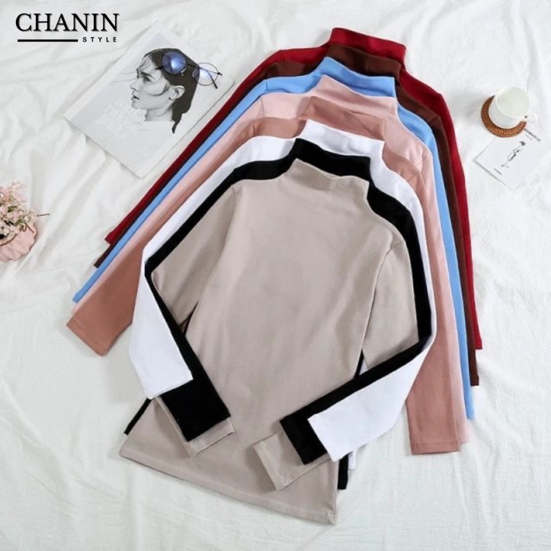✨CHANIN.STYLE✨เสื้อยืดคอเต่าแขนยาว เต็มตัว สีพื้น ผ้าคอทตอน นิ่มใส่สบาย ทรงสวยเข้ารูป ซักไม่หดฟรีไซส์[No.H3-Turtle-long]