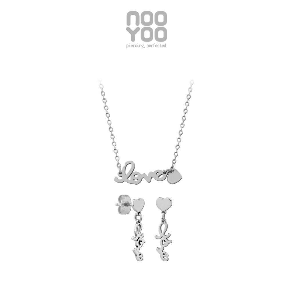 NooYoo เซ็ตสร้อยคอและต่างหู LOVE Set Surgical Steel