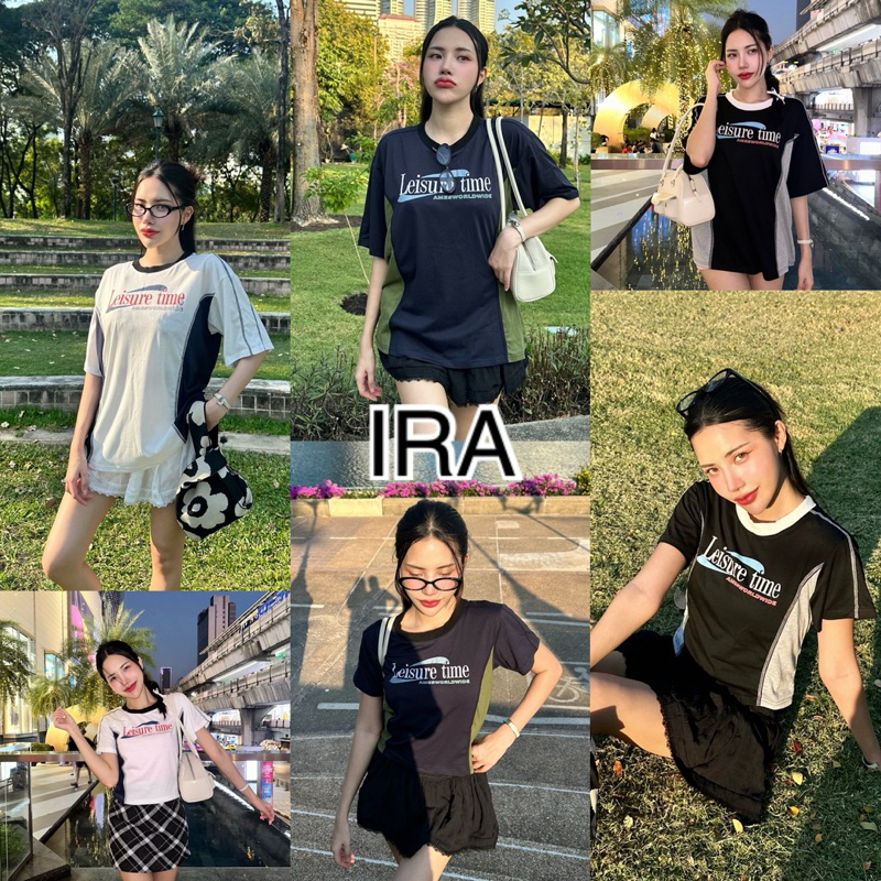 ซื้อในไลฟ์สดลด 100.- BY IRA T-Shirt เสื้อยืดคอกลม แขนสั้น สไตล์สปอร์ต แบบตัวสั้นและตัวยาว/