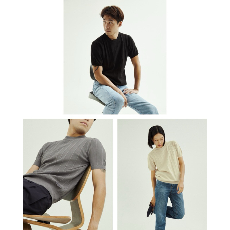 ribbed knit tshirt เสื้อยืดนิตติ้งแบบมีลายในตัว