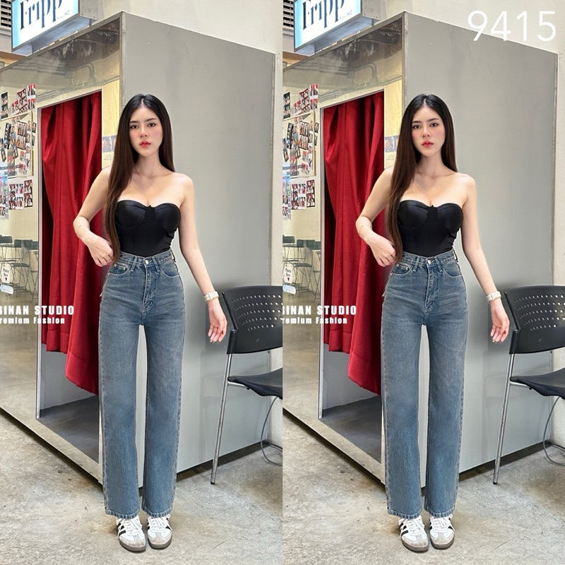 กางเกงยีนส์ขากระบอกวินเทจ ผ้าไม่ยืด ฟอกสีสนิ่ม ป้าย Sirinan #9415