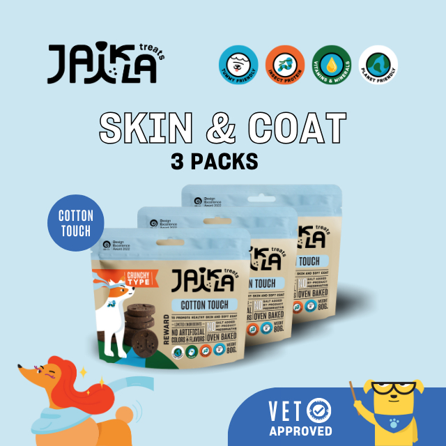 [3 Packs] JAIKLA ขนมสุนัขเพื่อสุขภาพ สูตร COTTON TOUCH บำรุงสุขภาพผิวและขน