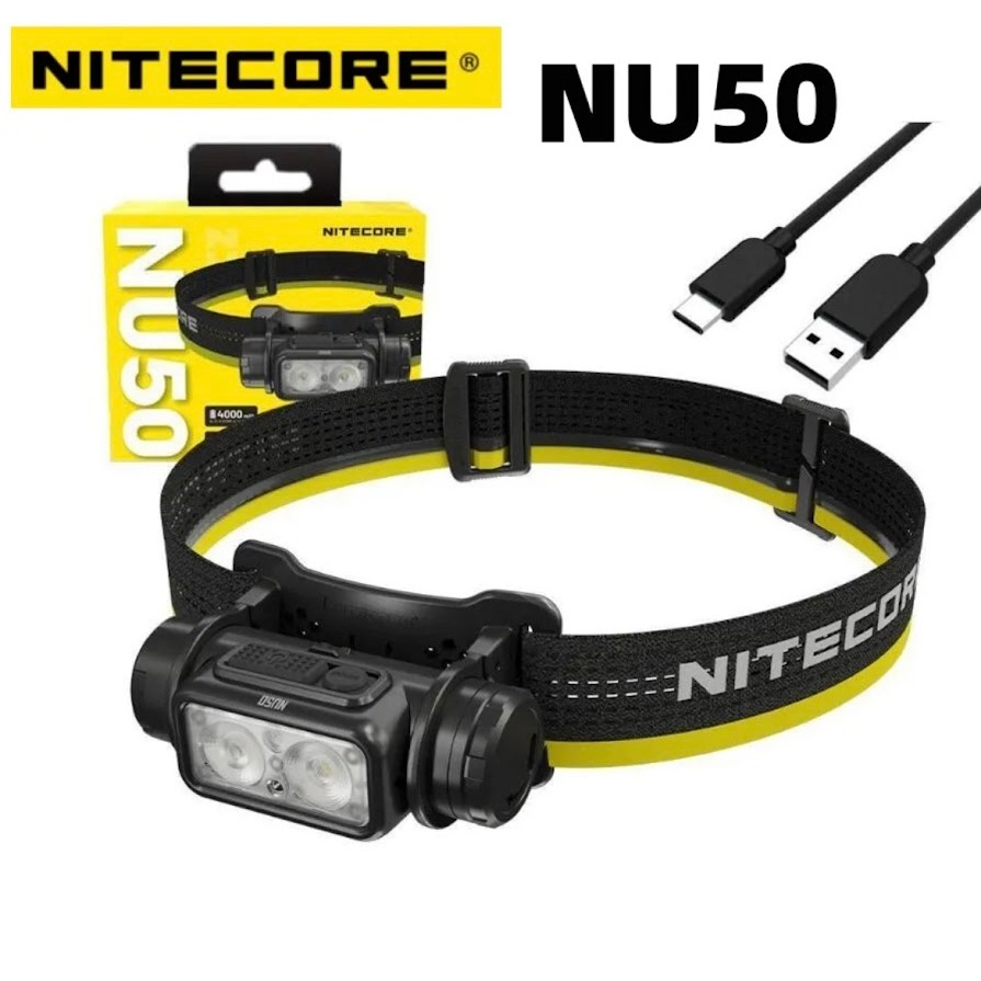2024 NITECORE ไฟฉายคาดศีรษะ NU50 1400 Lumens น้ำหนักเบา USB-C ชาร์จไฟสีขาวโคมไฟไฟฉายในตัวแบตเตอรี่