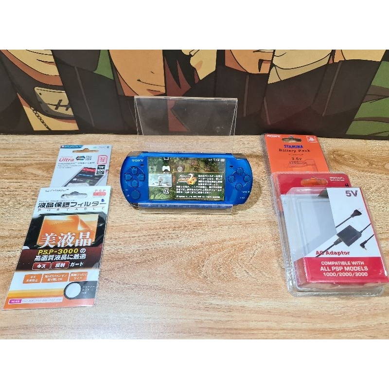 PSP สีน้ำเงินรุ่น 3000 แปลงแล้วอุปกรณ์ครบพร้อมเล่น