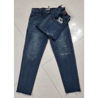 MD jeans กางเกงยีนส์ยืด ปลายขาตัดขา8ส่วน ขาดเข่า2ข้าง ปักมิก…