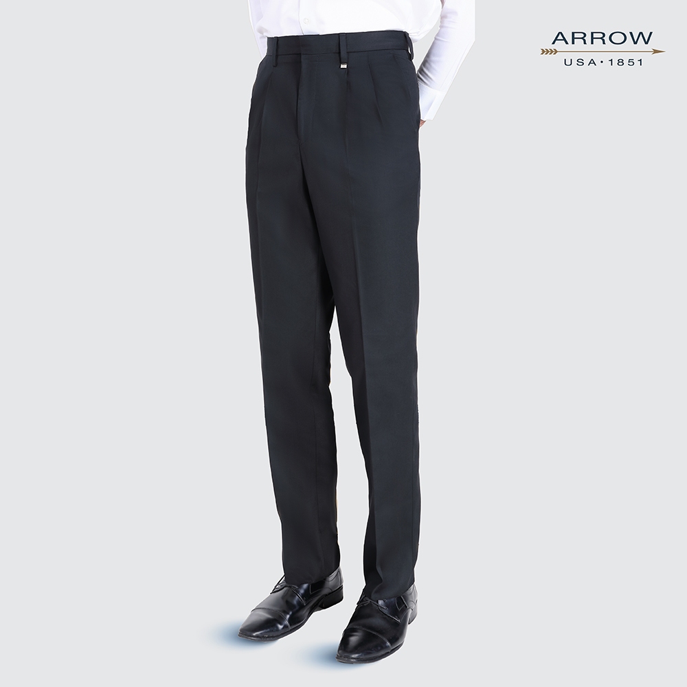 ARROW กางเกงสแล็ค มีจีบ สีดำ ทรง COMFORT FIT  รุ่น MSCC801A5-BL