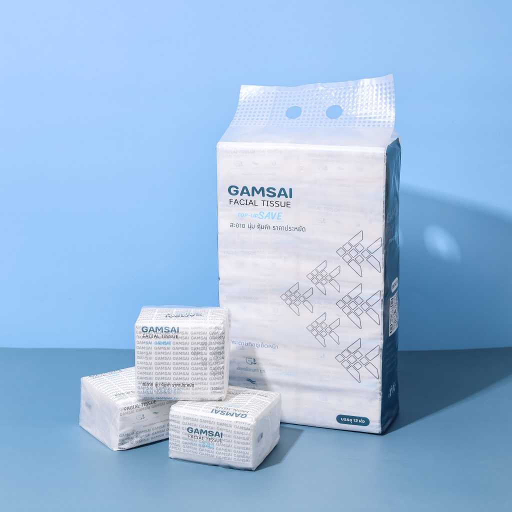 กระดาษทิชชู่เช็ดหน้าGAMSAI รุ่น TOP-UP SAVE หนา2ชั้น 1 หิ้ว บรรจุ 12ห่อ