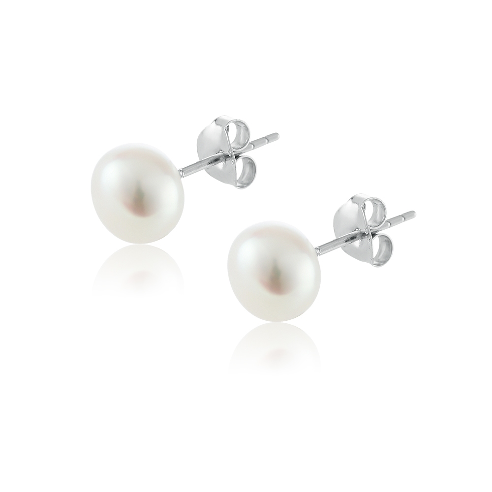 PEARL BIJOU ต่างหูไข่มุกน้ำจืดเรียบสีขาวไซส์ L-XL