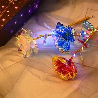 25cm ไฟ LED ดอกกุหลาบเรืองแสง ดอกไม้ประดิษฐ์ ดอกไม้ฟอยล์สีโร…