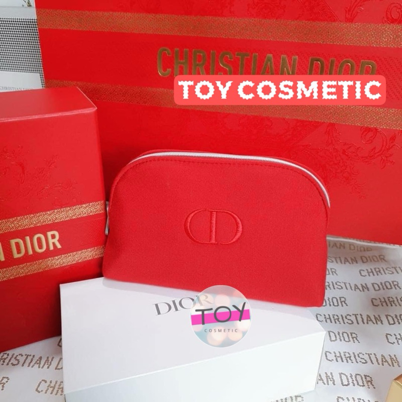 Dior กระเป๋าเครื่องสำอางสีแดงสดพร้อมกล่องขาว